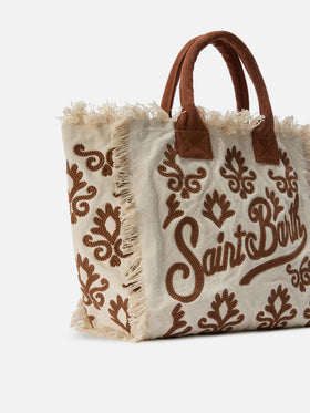 Canvas Vanity regular bag with brown lily tufting embroidery