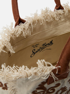 Canvas Vanity regular bag with brown lily tufting embroidery