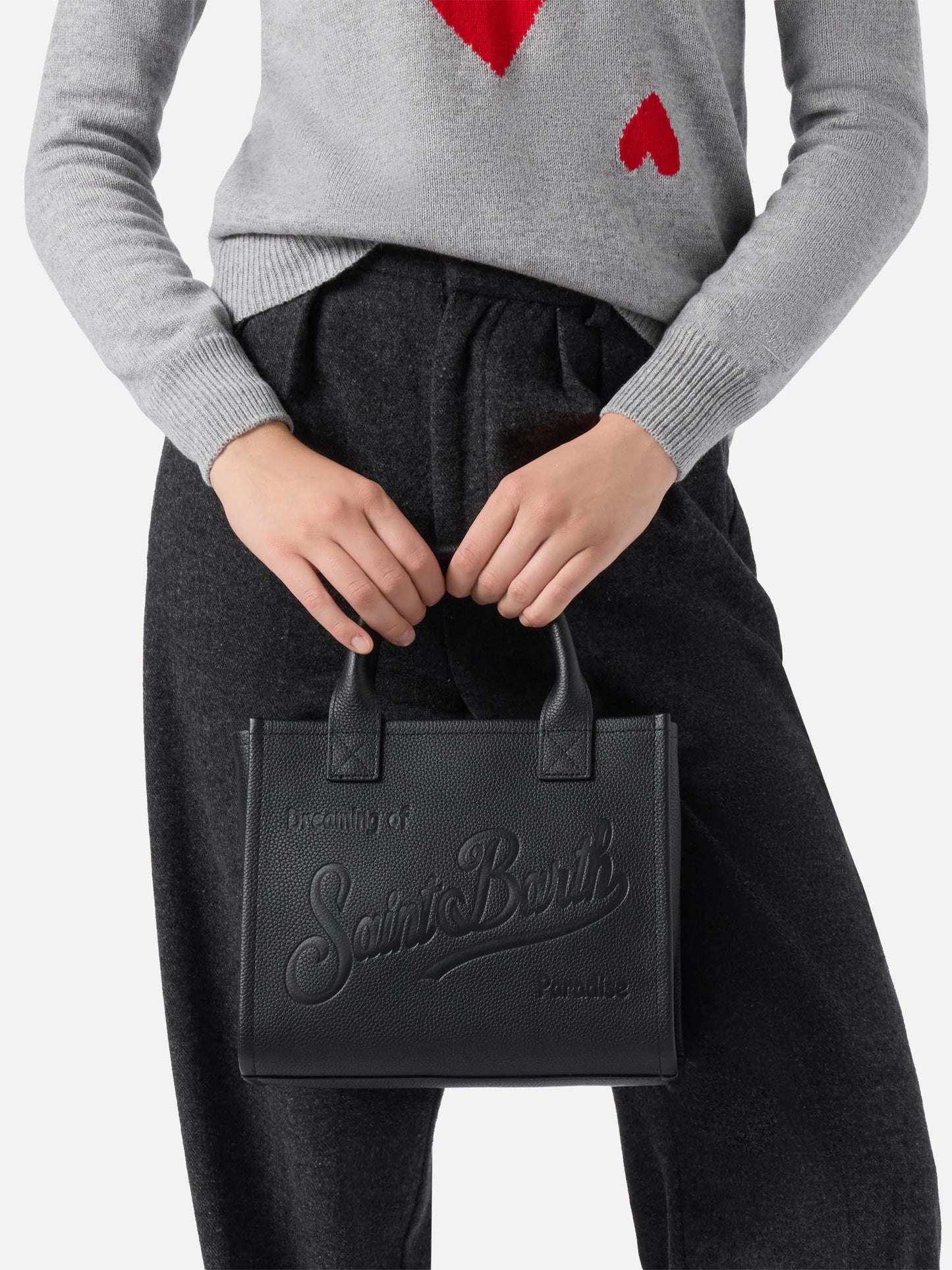 Borsa a spalla Vanity Bag Midi in pelle martellata nera