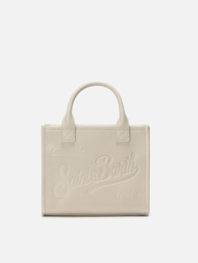 Vanity Bag Midi Schultertasche aus weißem, gehämmertem Leder