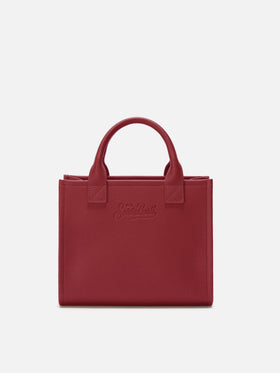 Vanity Bag Midi Shoulder Bag in burgundy hammered leather