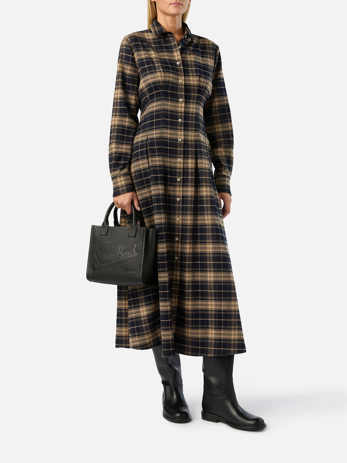 Robe chemise longue Alys en flanelle à motif tartan 