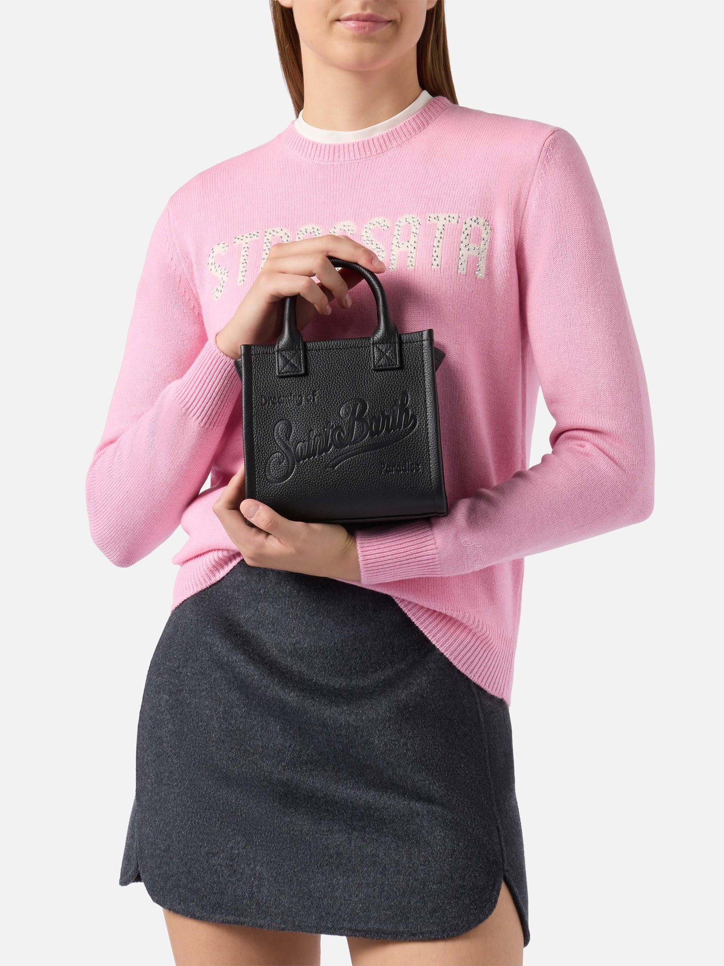 Vanity Bag Mini-Schultertasche aus schwarzem gehämmertem Leder