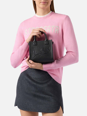 Vanity Bag Mini-Schultertasche aus schwarzem gehämmertem Leder