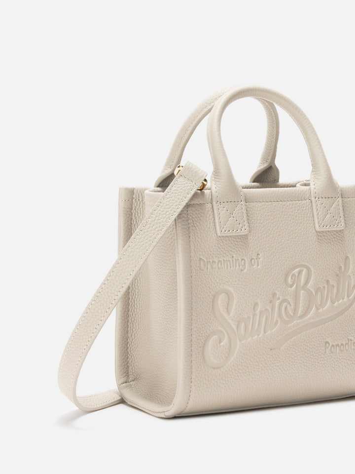 Vanity Bag Mini-Schultertasche aus weißem, gehämmertem Leder