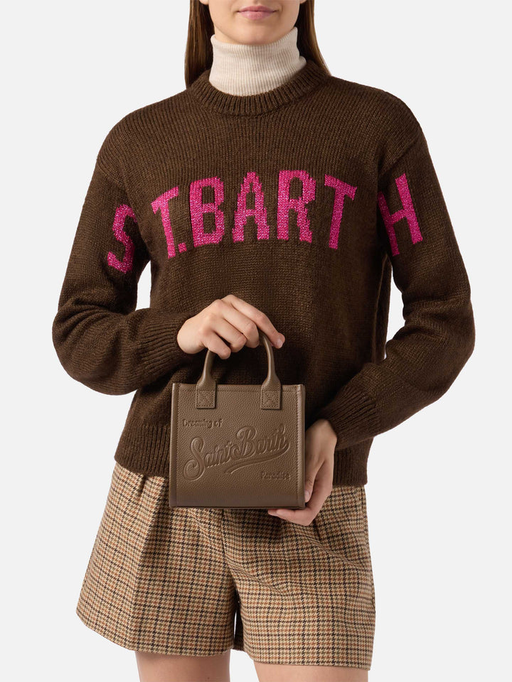 Borsa a spalla Vanity Bag Mini in pelle martellata marrone