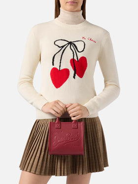 Vanity Bag Mini-Schultertasche aus burgunderrotem, gehämmertem Leder