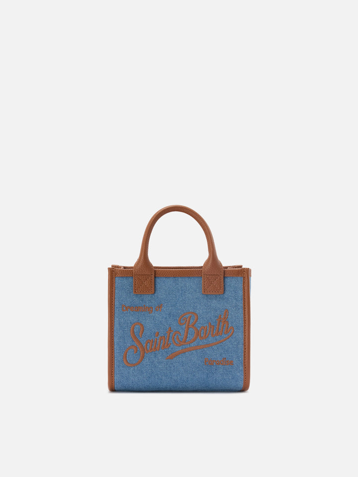 Borsa Vanity mini in denim e pelle martellata
