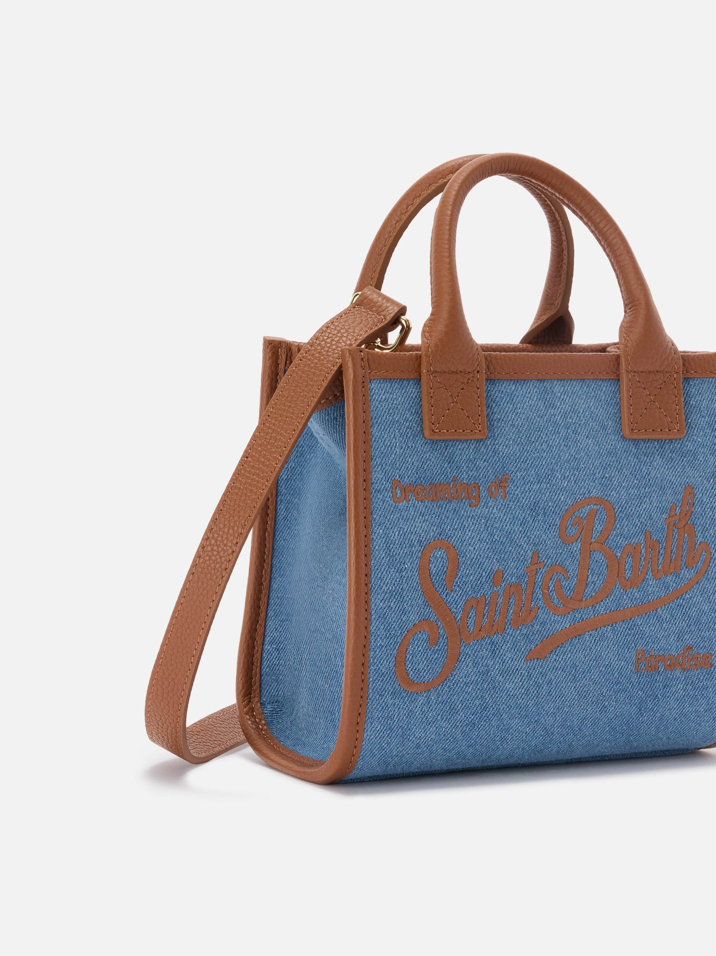 Vanity mini denim and pebbled leather bag