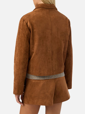 Veste en daim Camel Veyra avec broderie logo 