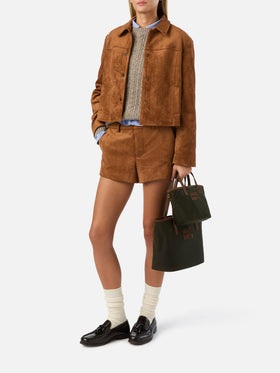 Veste en daim Camel Veyra avec broderie logo 