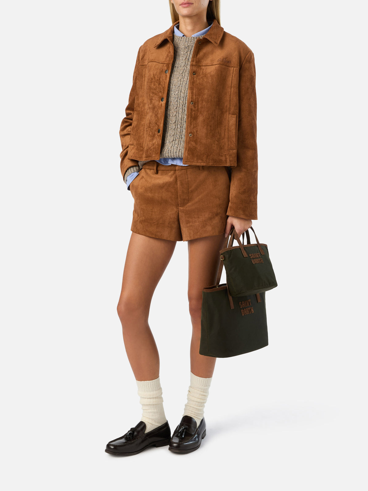Camel Elva Shorts aus Veloursleder 