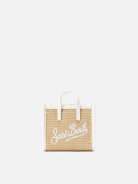 Vivian micro straw effect bag with white embroidered logo
