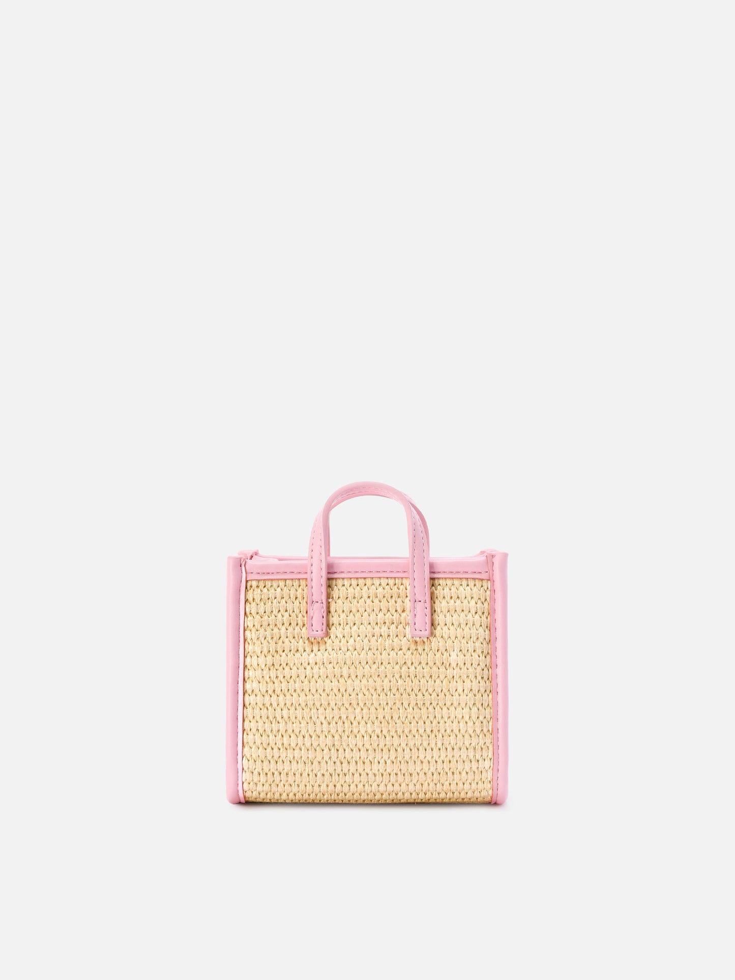 Vivian micro raffia effect bag with pink embroidered logo