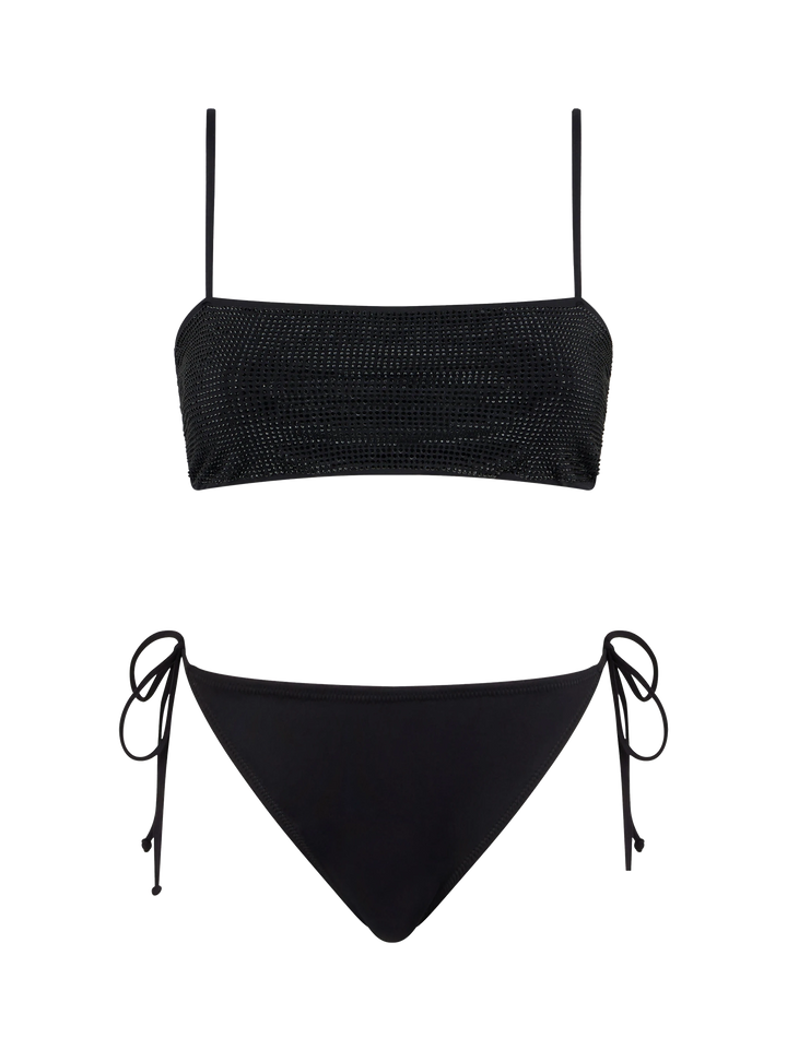 Woman black bandeau bikini with rhinestones - MC2 Saint Barth