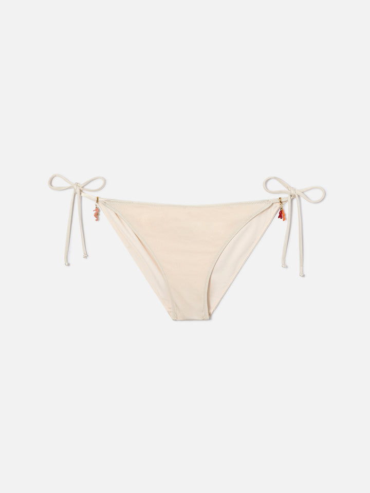 Leah Virgo beige glossy finish bikini with charms