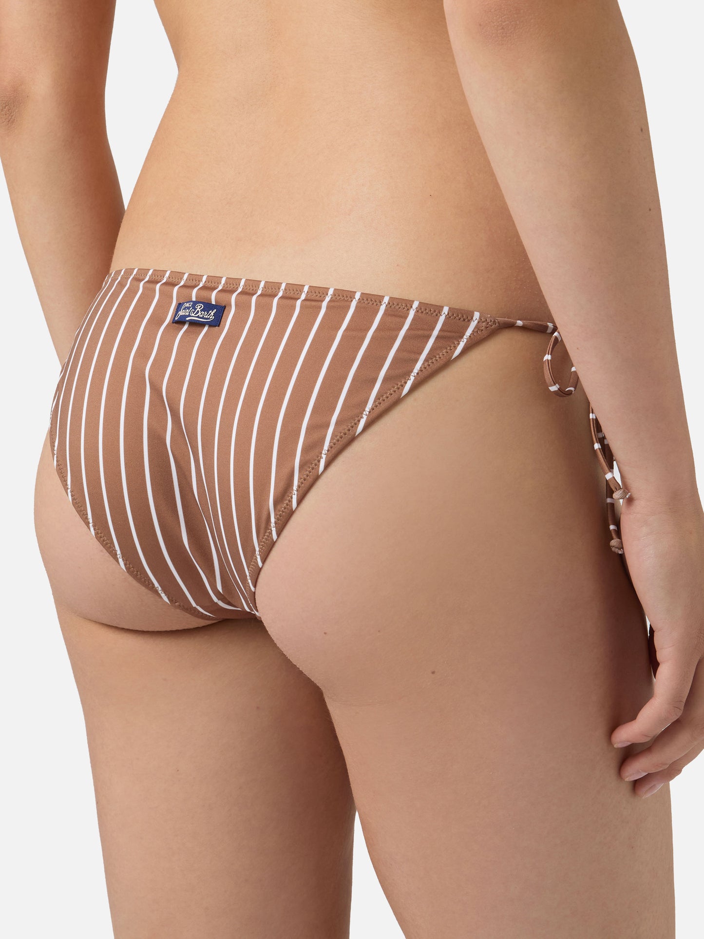Bikini Leah Virgo a righe verticali beige e marrone