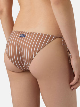 Bikini Leah Virgo a righe verticali beige e marrone