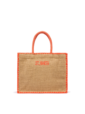 Beige Vivian Midi Jute handbag with trim and embroidery - MC2 Saint Barth