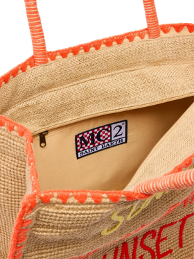 Beige Vivian Midi Jute handbag with trim and embroidery - MC2 Saint Barth