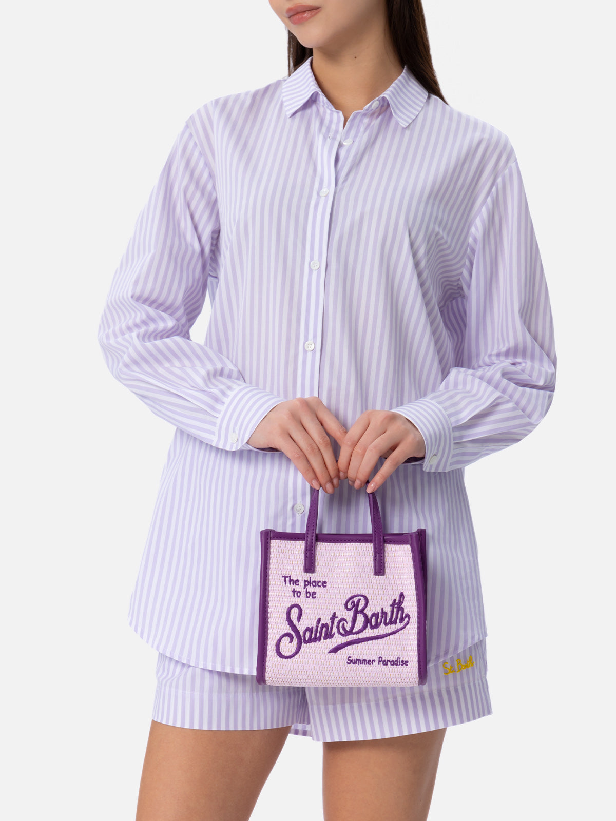 Lilac Mini Vivian Straw handbag - MC2 Saint Barth