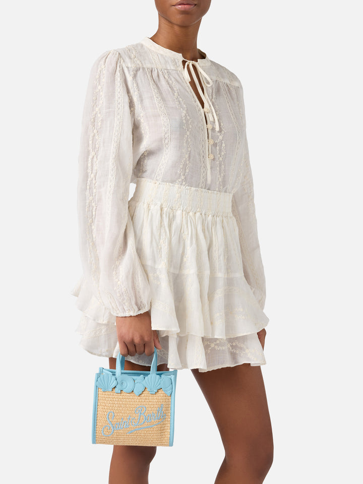 Borsa Vivian mini in tessuto effetto paglia con ricami decorativi