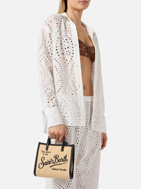 Vivian mini straw effect bag with black embroidered logo