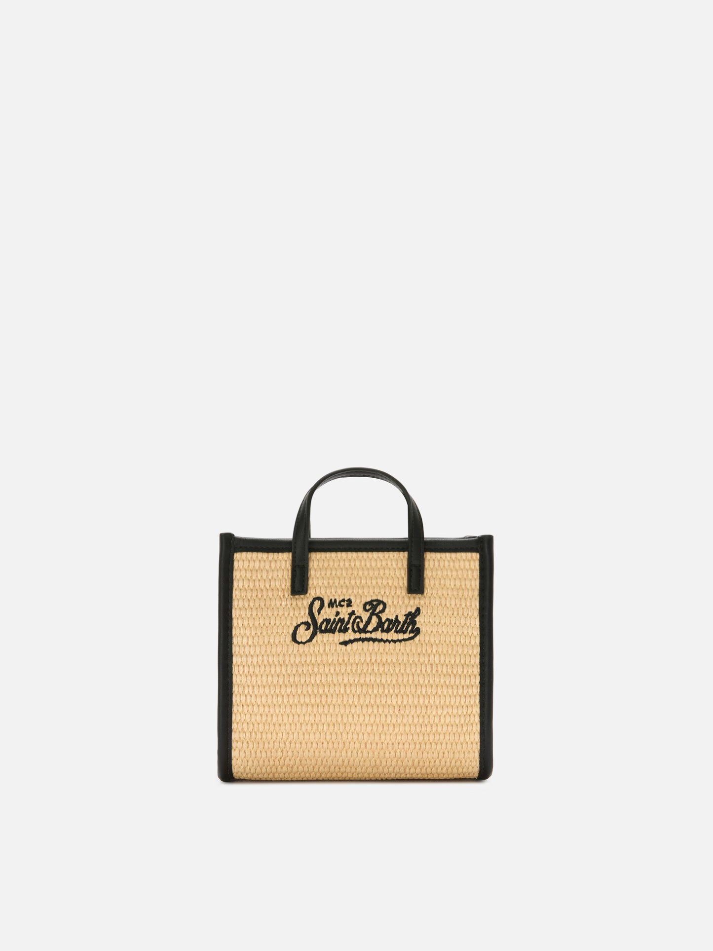 Vivian mini straw effect bag with black embroidered logo
