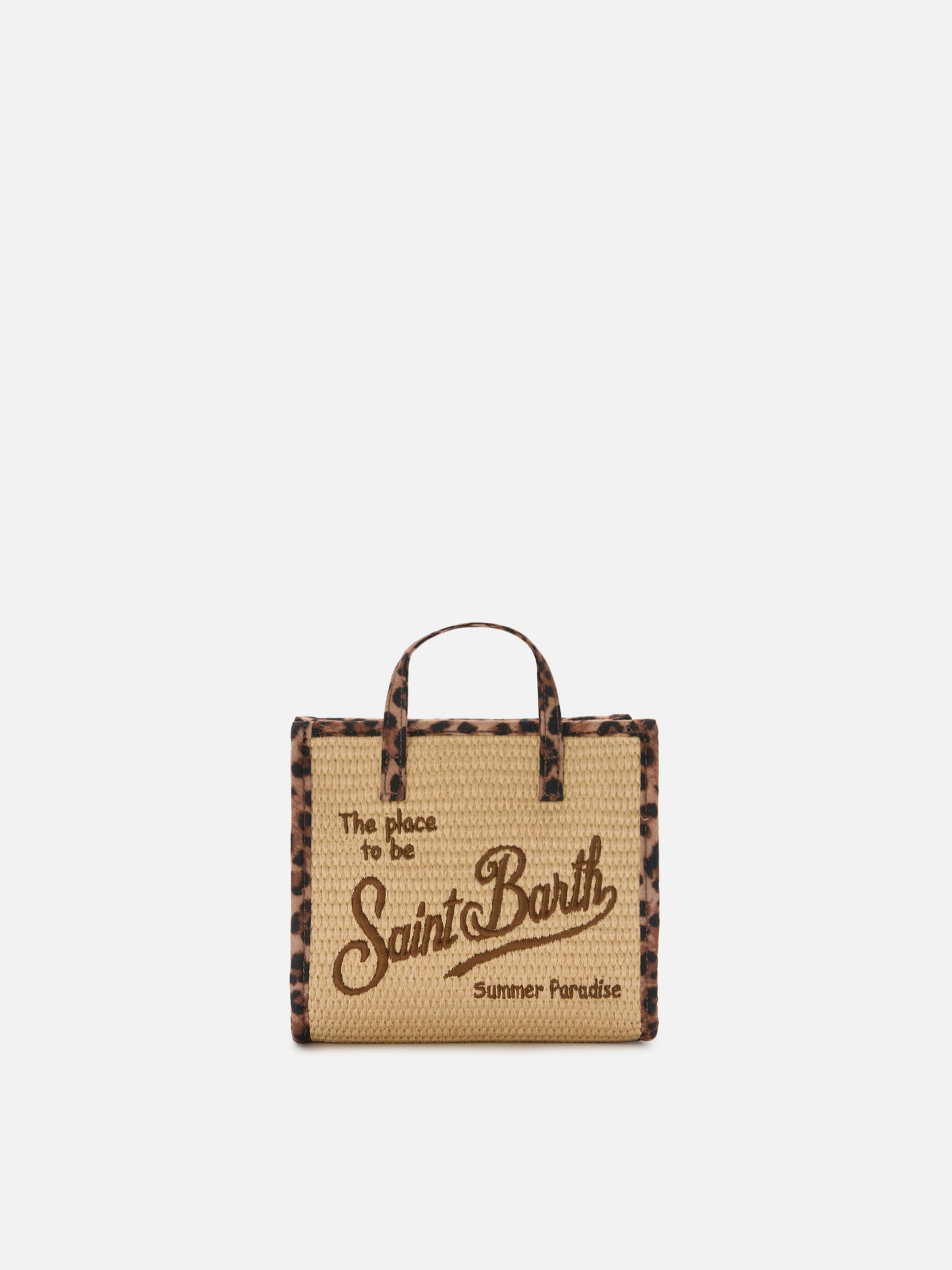 Borsa Vivian mini in tessuto effetto paglia con profili leopardati