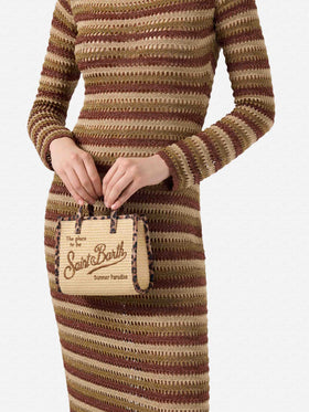 Borsa Vivian mini in tessuto effetto paglia con profili leopardati