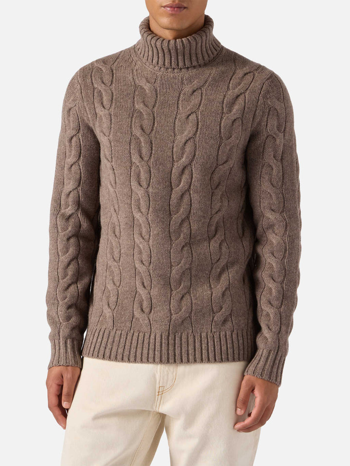 Pullover a collo alto Valdez in pura lana nocciola