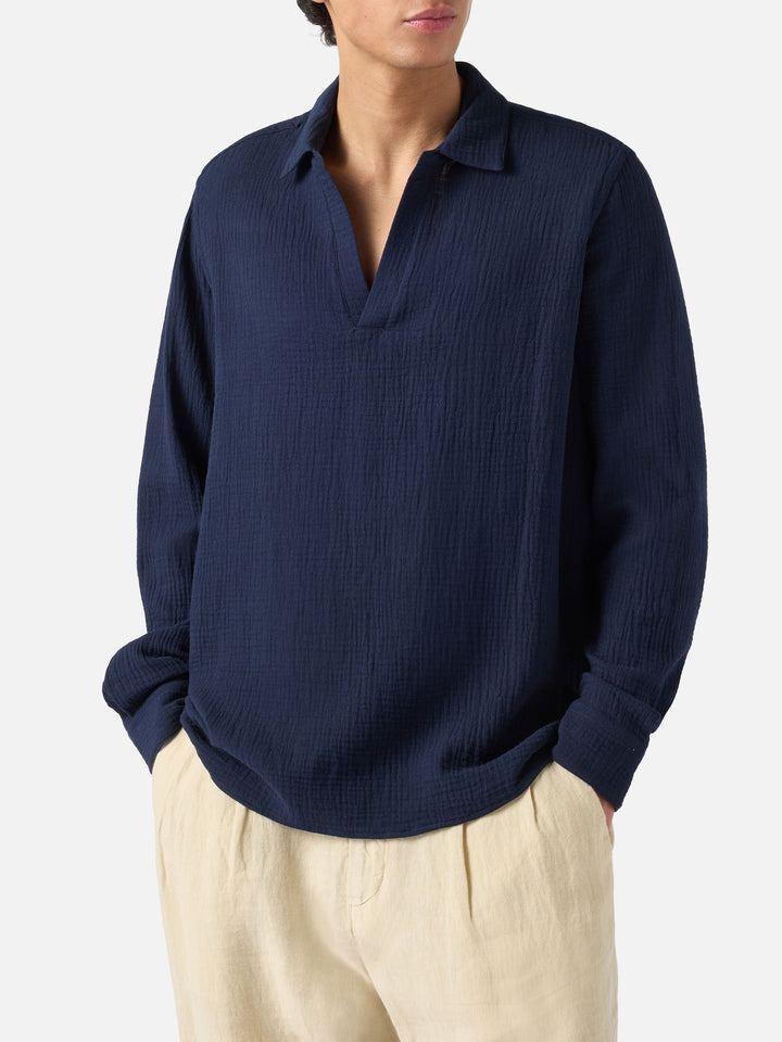 Polo Ventotene in cotone waffle blu navy