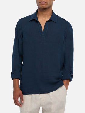 Polo Ventotene in lino blu navy