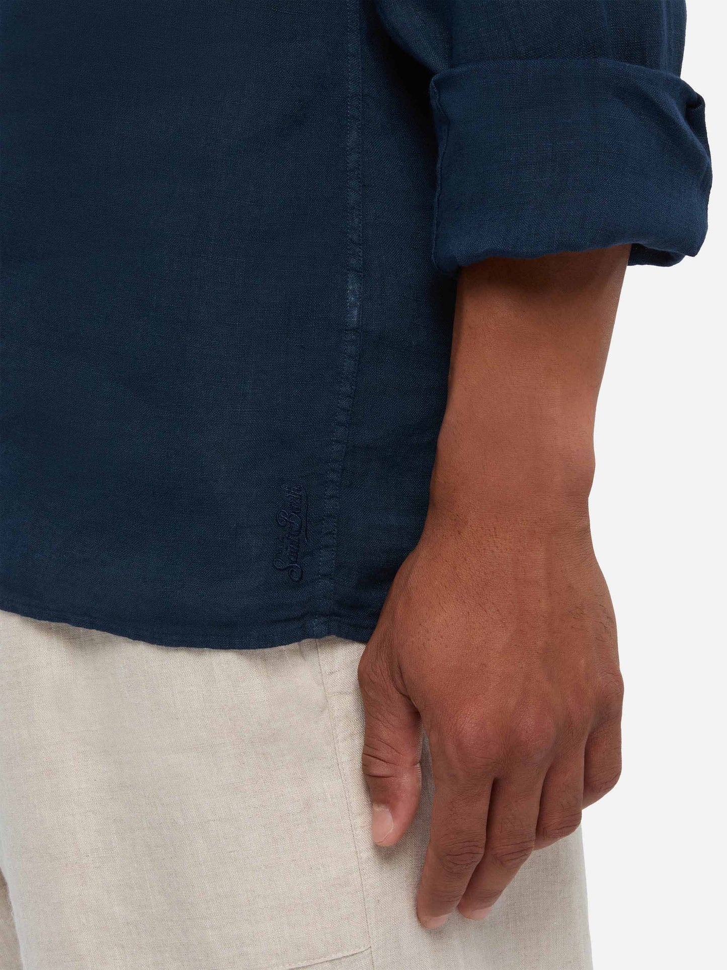 Polo Ventotene in lino blu navy