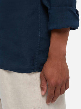 Polo Ventotene in lino blu navy