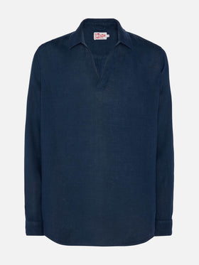 Polo Ventotene in lino blu navy