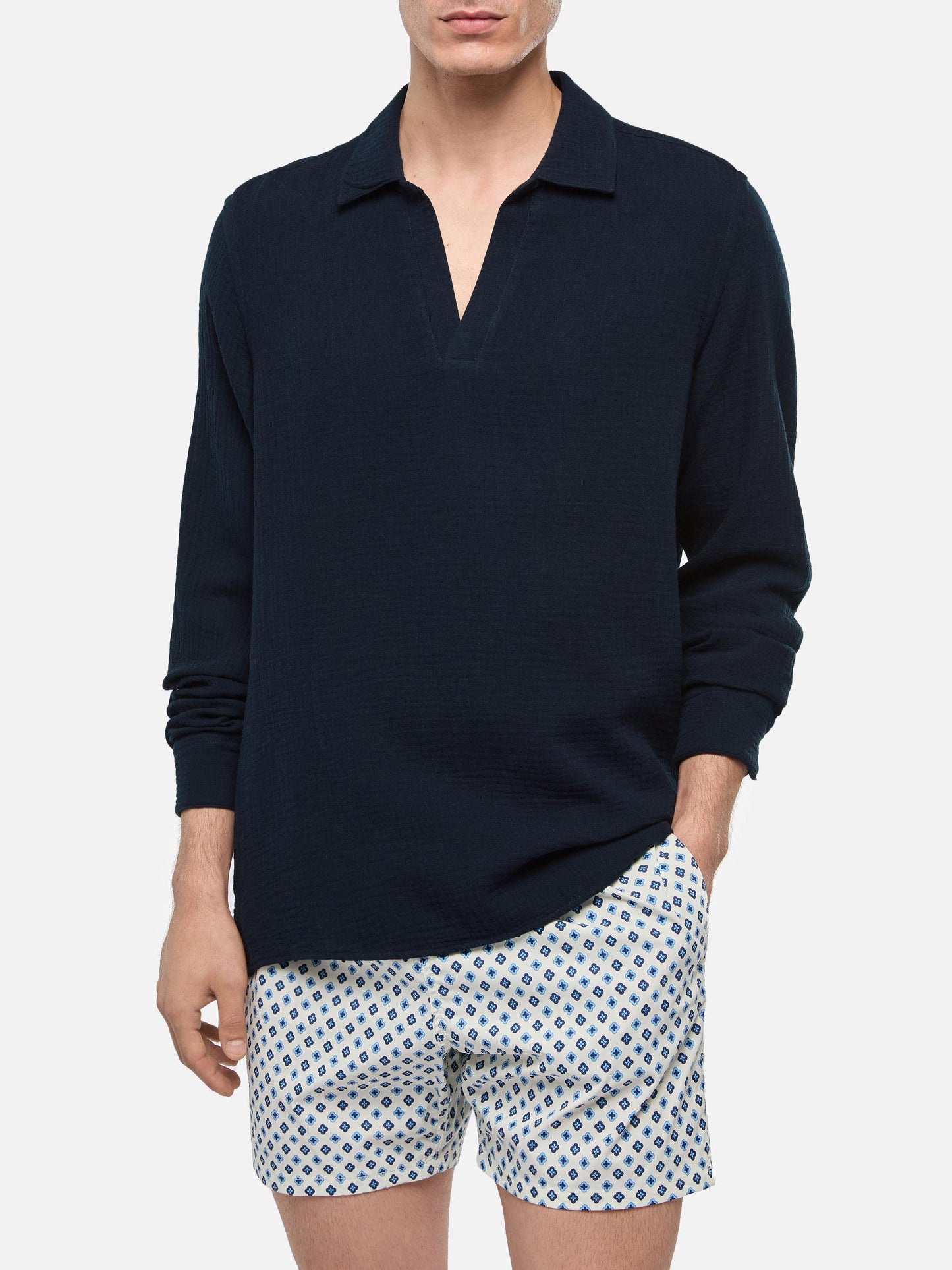 Navy blue cotton gauze polo shirt Ventotene - MC2 Saint Barth