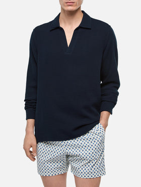 Navy blue cotton gauze polo shirt Ventotene - MC2 Saint Barth