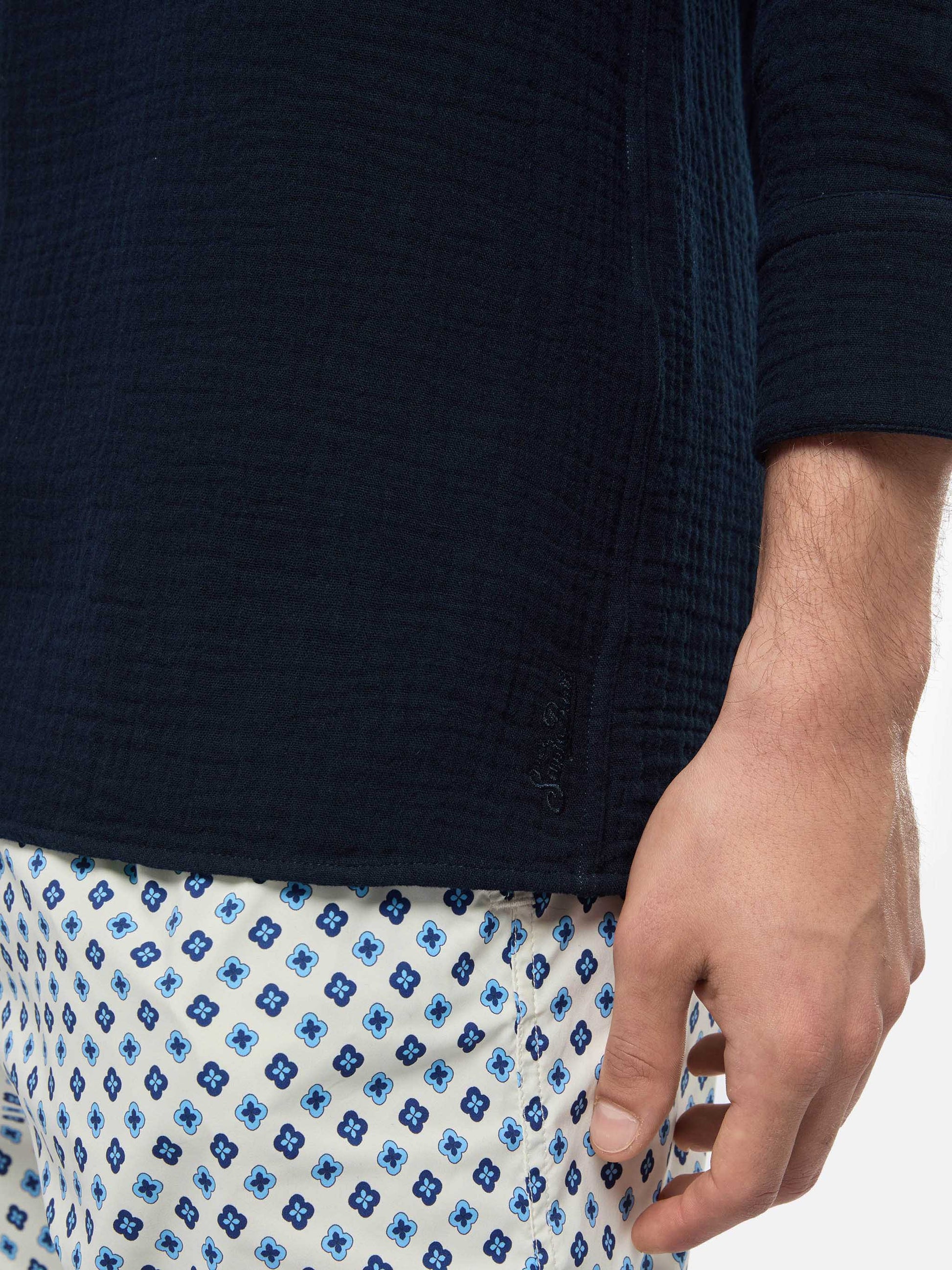 Navy blue cotton gauze polo shirt Ventotene - MC2 Saint Barth