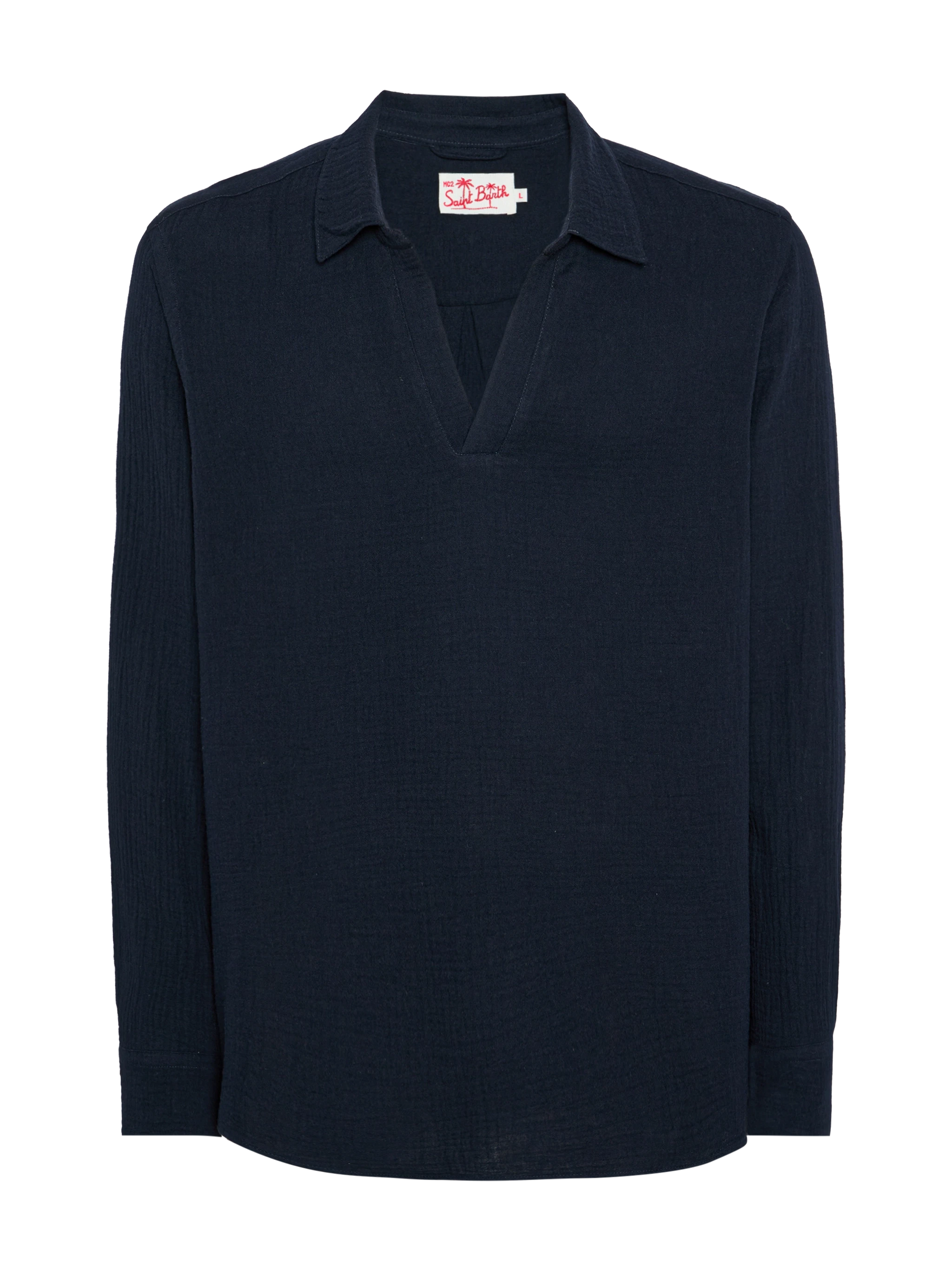 Navy blue cotton gauze polo shirt Ventotene - MC2 Saint Barth