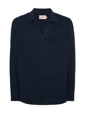 Navy blue cotton gauze polo shirt Ventotene - MC2 Saint Barth