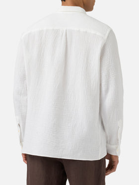 Polo Ventotene bianco a maniche lunghe in cotone waffle