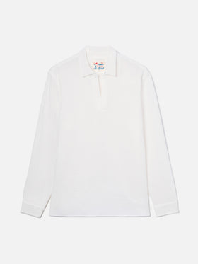Polo Ventotene bianco a maniche lunghe in cotone waffle