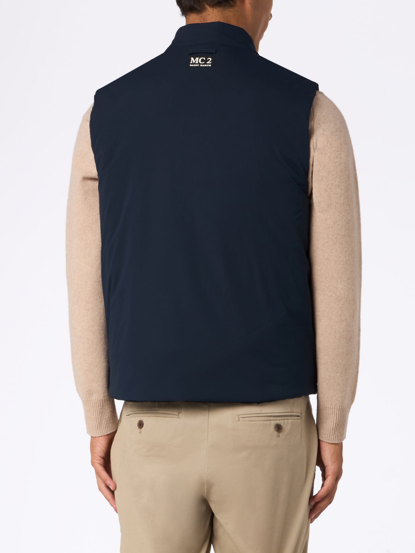 Man navy blue stretch fabric padded vest Vonn - MC2 Saint Barth