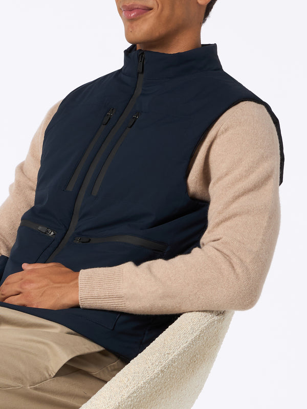 Man navy blue stretch fabric padded vest Vonn