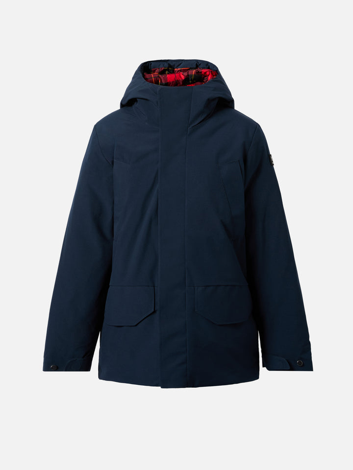 Parka con cappuccio Voyager Jr blu navy con interno tartan