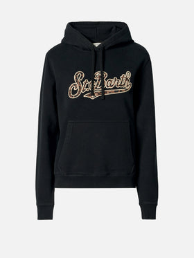 Virginia cotton hoodie in black with animal-print St. Barth embroidery
