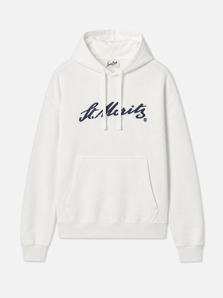 Virginia cotton hoodie in white with St. Moritz embroidery | ST. MORITZ SPECIAL EDITION