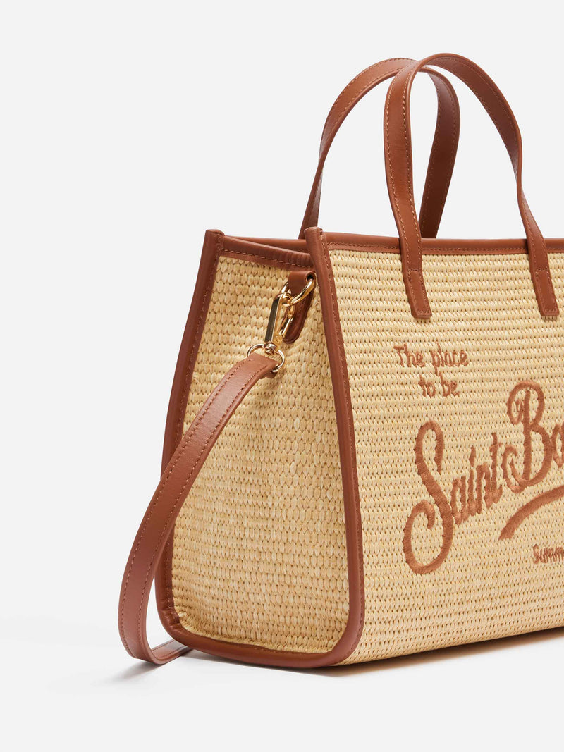 Beige Vivian Midi Strohhandtasche