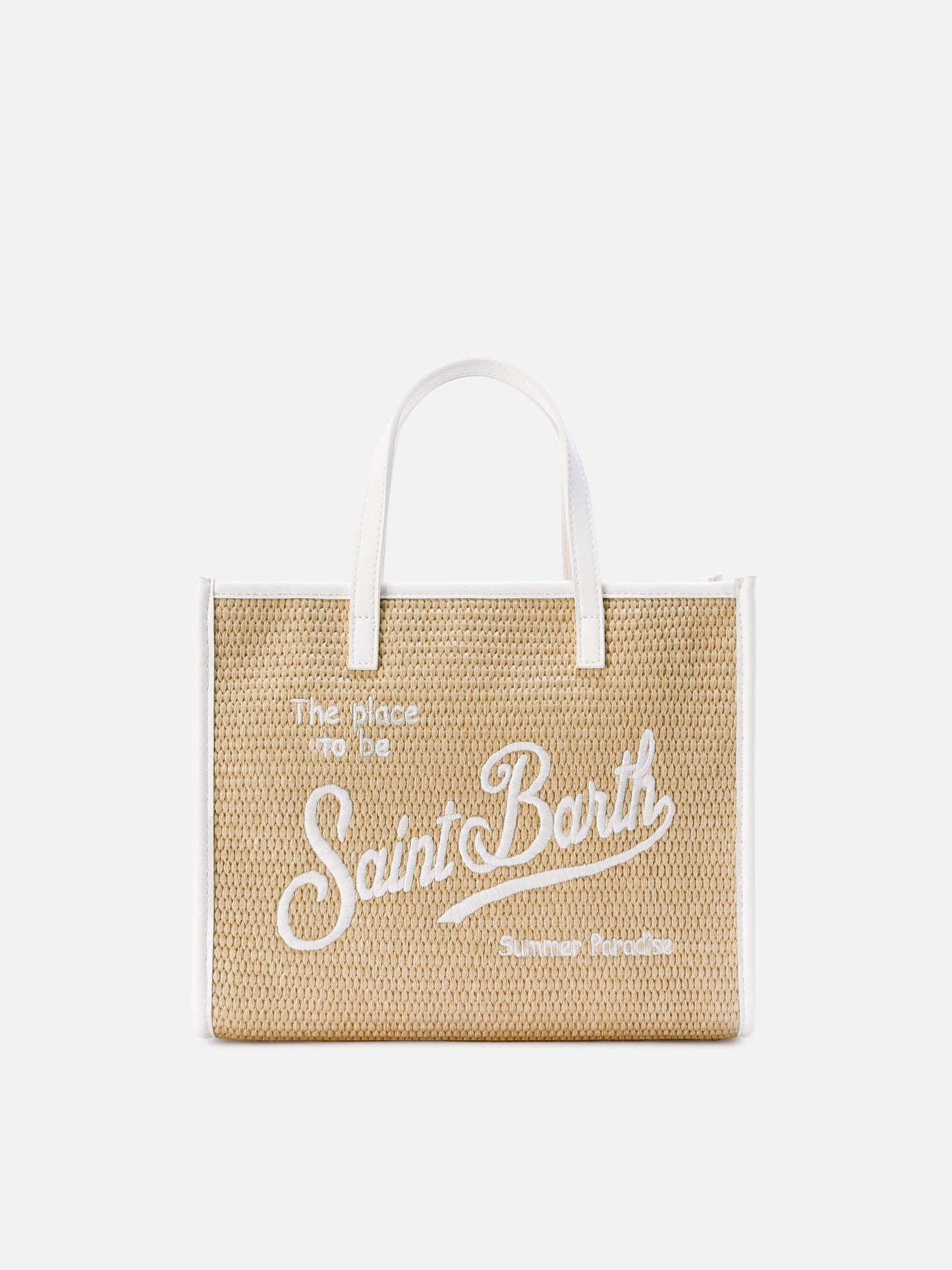 Vivian medium straw effect bag with white embroidered logo